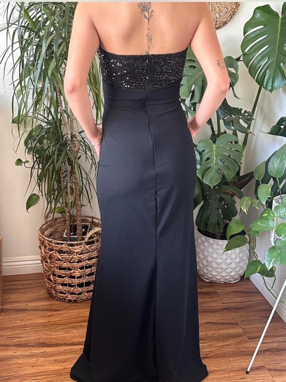 Strapless Black Sequin Bust Evening Dress - Picture 2 of 2